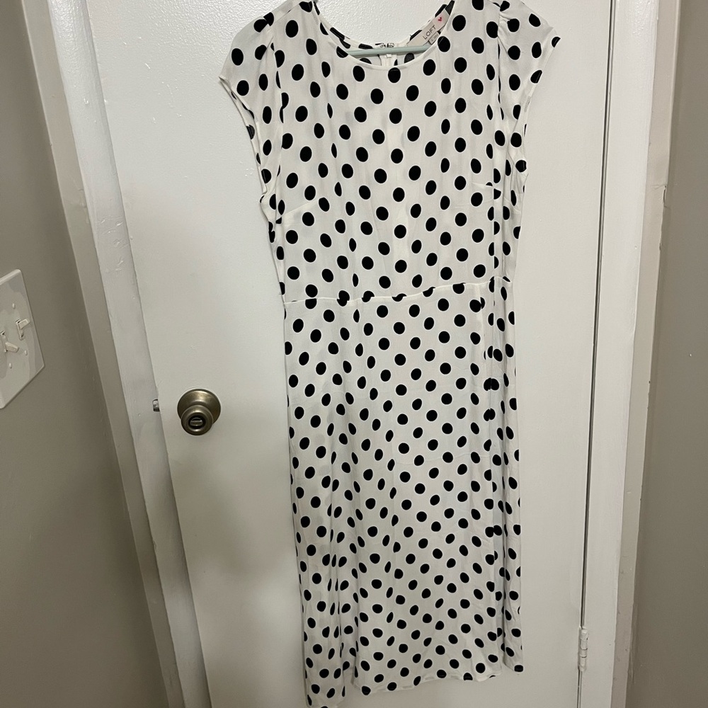LOFT Black and White Polka Dot Midi Dress